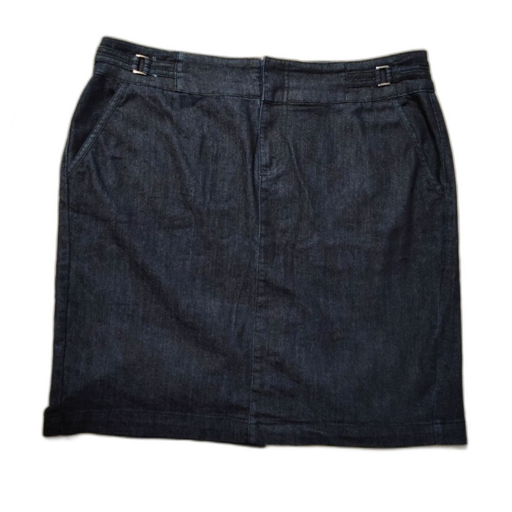 Roz & Ali Mini Skirt Womens 14 Dark Blue Denim Stretchy Pockets